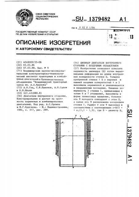Цилиндр двигателя внутреннего сгорания с воздушным охлаждением (патент 1379482)
