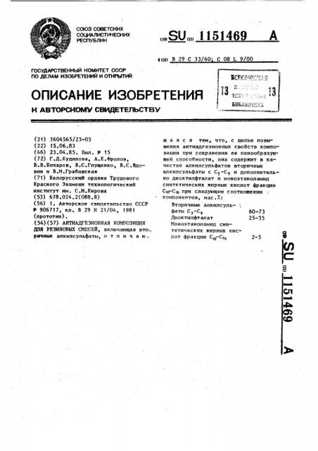 Антиадгезионная композиция для резиновых смесей (патент 1151469)