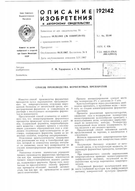 Способ производства ферментных препаратов (патент 192142)