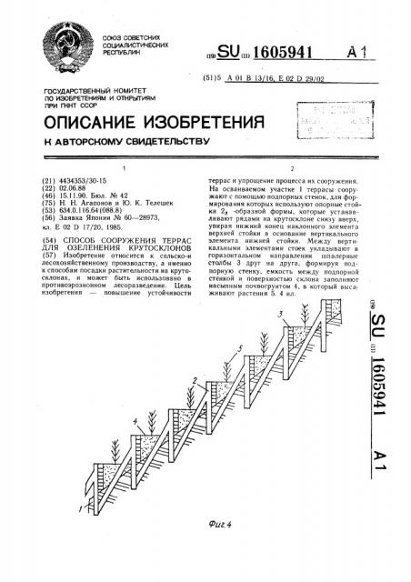 Способ сооружения террас для озеленения крутосклонов (патент 1605941)