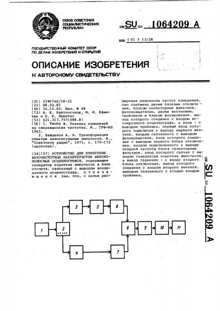 Устройство для измерения фазочастотных характеристик широкополосных осциллографов (патент 1064209)