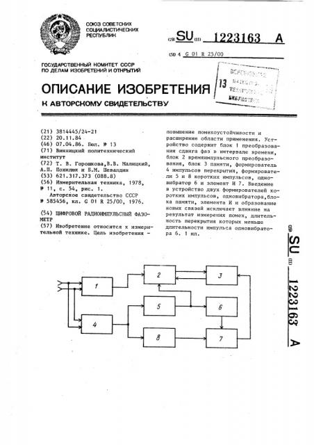 Цифровой радиоимпульсный фазометр (патент 1223163)