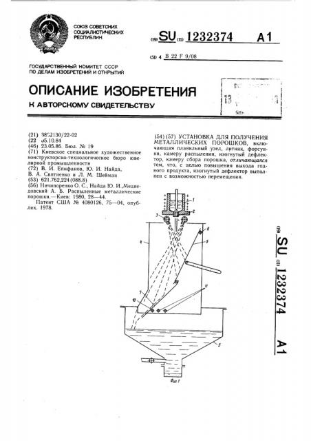 Установка для получения металлических порошков (патент 1232374)