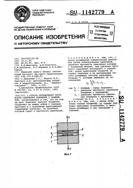 Способ определения прочности сцепления покрытия с подложкой (патент 1142779)