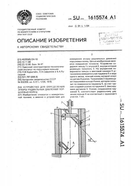 Устройство для определения эпюры радиальных давлений поршневых колец (патент 1615574)