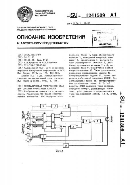 Автоматическая телеграфная станция системы коммутации каналов (патент 1241509)