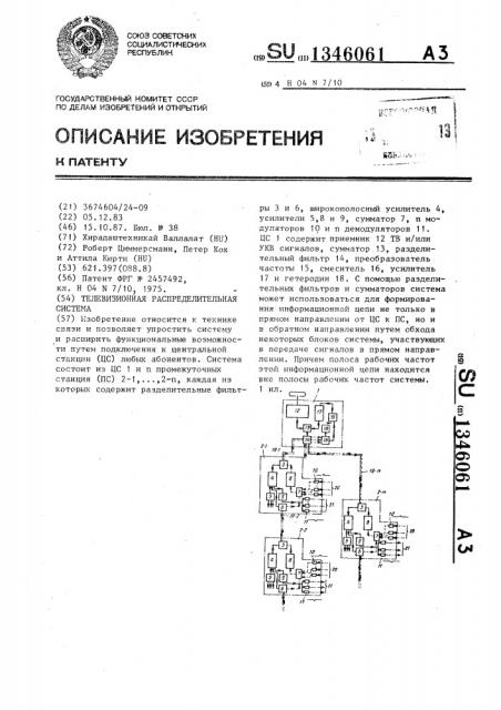 Телевизионная распределительная система (патент 1346061)