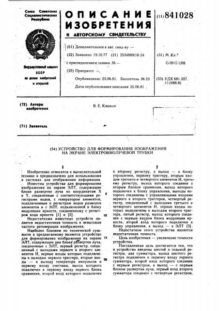 Устройство для формирования изоб-ражения ha экране электроннолучевойтрубки (патент 841028)