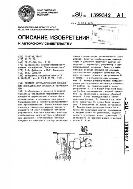 Система автоматического управления периодическим процессом ферментации (патент 1399342)