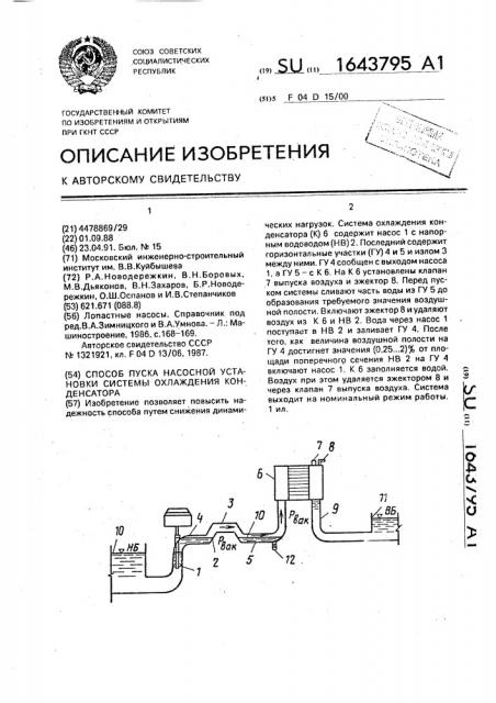 Способ пуска насосной установки системы охлаждения конденсатора (патент 1643795)