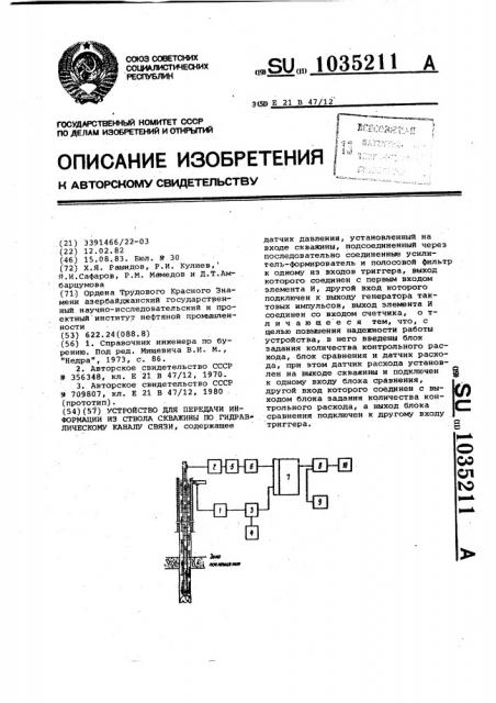Устройство для передачи информации из ствола скважины по гидравлическому каналу связи (патент 1035211)