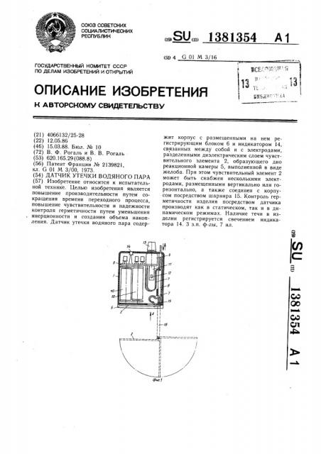 Датчик утечки водяного пара (патент 1381354)