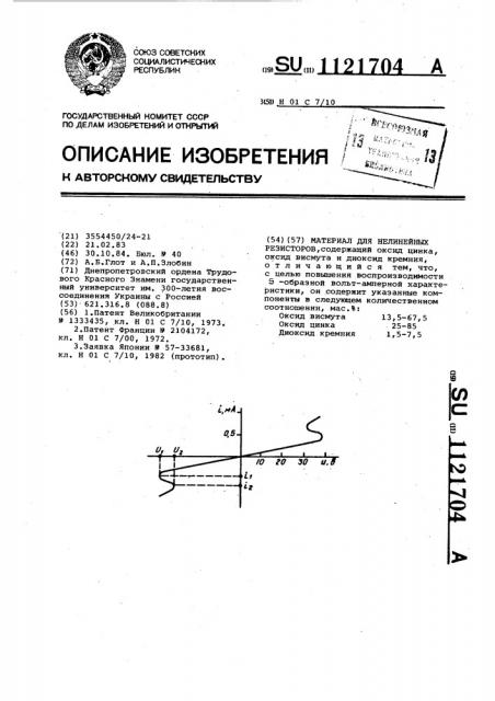 Материал для нелинейных резисторов (патент 1121704)