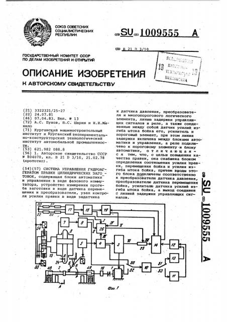 Система управления гидроагрегатом правки цилиндрических заготовок (патент 1009555)