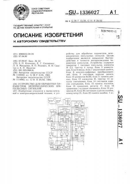 Устройство для обработки параметров непериодических импульсных сигналов (патент 1336027)