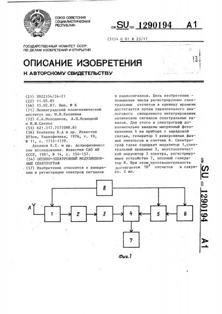 Оптико-электронный модуляционный спектрограф (патент 1290194)