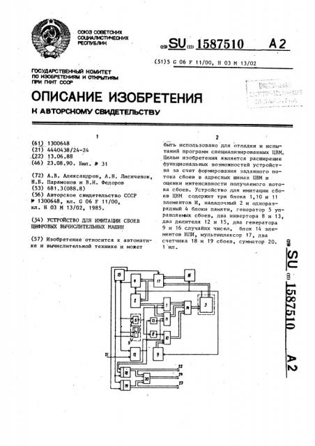 Устройство для имитации сбоев цифровых вычислительных машин (патент 1587510)
