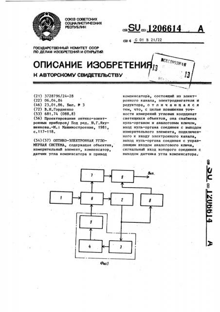 Оптико-электронная угломерная система (патент 1206614)