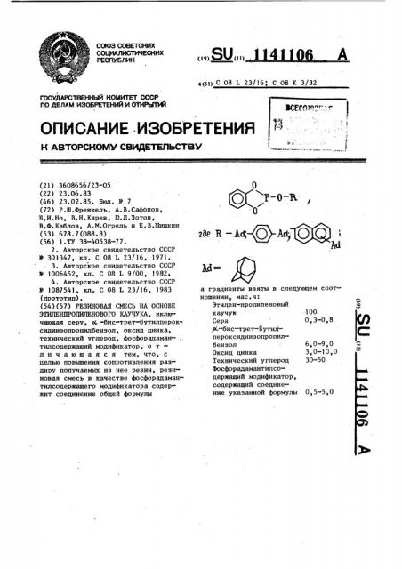 Резиновая смесь на основе этилен-пропиленового каучука (патент 1141106)