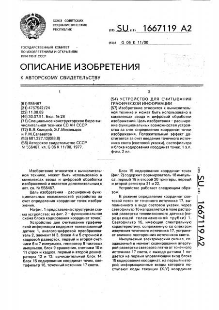 Устройство для считывания графической информации (патент 1667119)