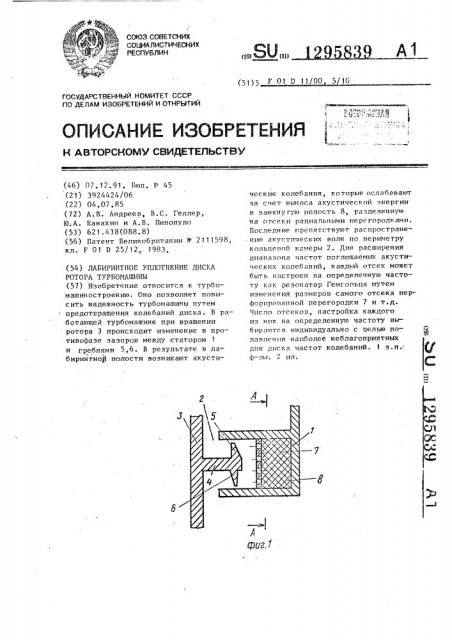 Лабиринтное уплотнение диска ротора турбомашины (патент 1295839)