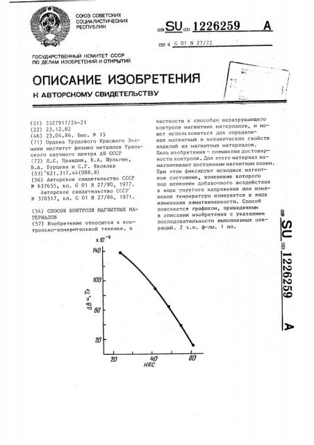 Способ контроля магнитных материалов (патент 1226259)