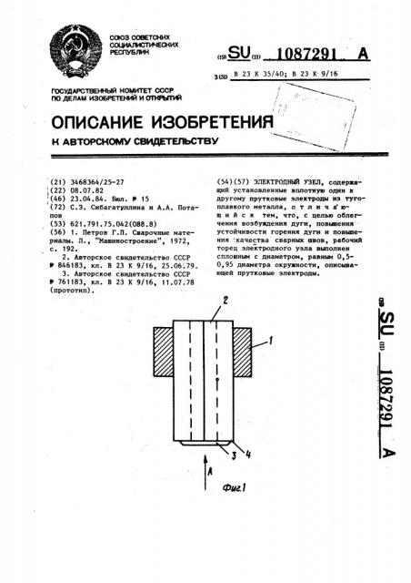 Электродный узел (патент 1087291)