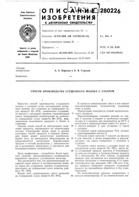 Способ производства сгущенного молока с сахаром (патент 280226)
