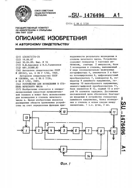 Устройство для возведения в степень нечеткого числа (патент 1476496)