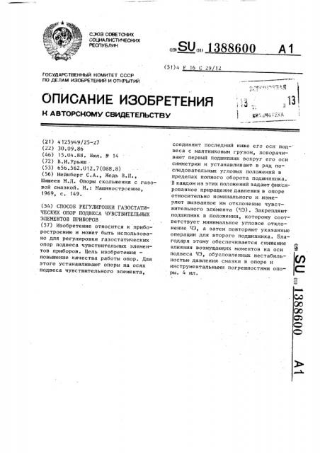 Способ регулировки газостатических опор подвеса чувствительных элементов приборов (патент 1388600)