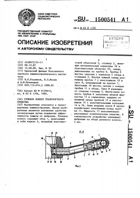 Рулевое колесо транспортного средства (патент 1500541)