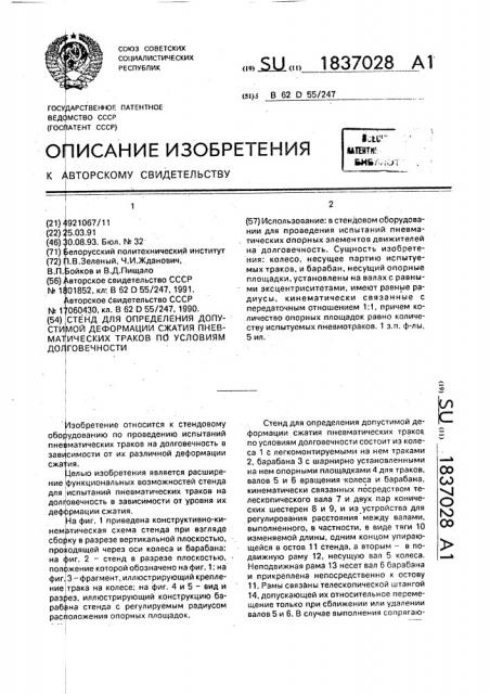 Стенд для определения допустимой деформации сжатия пневматических траков по условиям долговечности (патент 1837028)