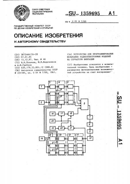 Устройство для программирования испытаний радиоэлектронных изделий на случайную вибрацию (патент 1359695)