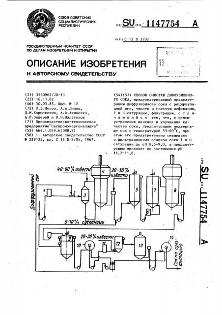 Способ очистки диффузионного сока (патент 1147754)