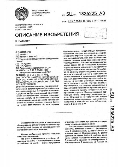 Способ намотки куполообразных оболочек из композиционного материала и устройство для его осуществления (патент 1836225)