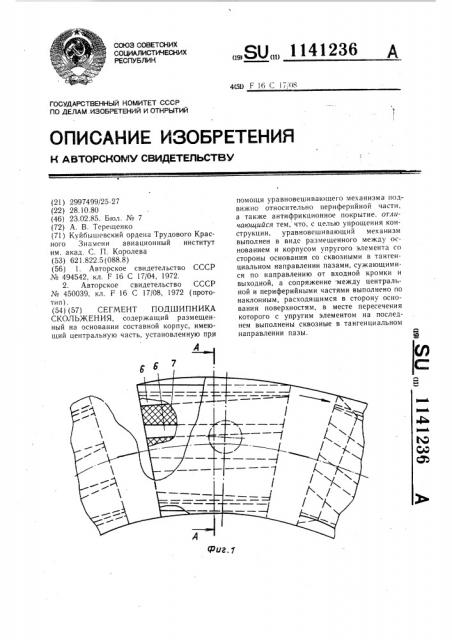 Сегмент подшипника скольжения (патент 1141236)