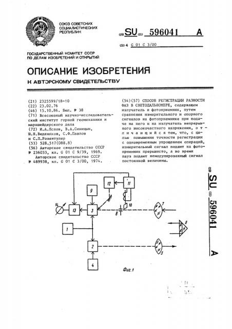 Способ регистрации разности фаз в светодальномере (патент 596041)