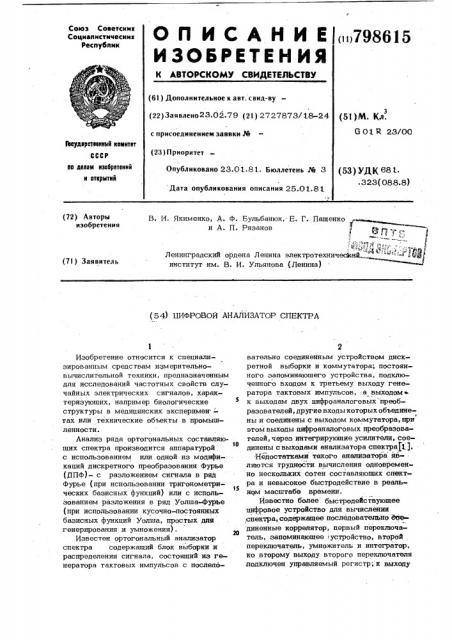 Цифровой анализатор спектра (патент 798615)