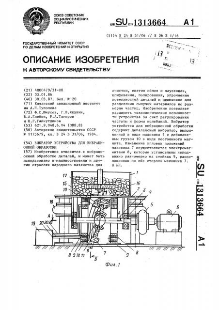 Вибратор устройства для вибрационной обработки (патент 1313664)
