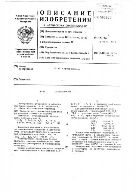 Стеклоприпой (патент 591527)