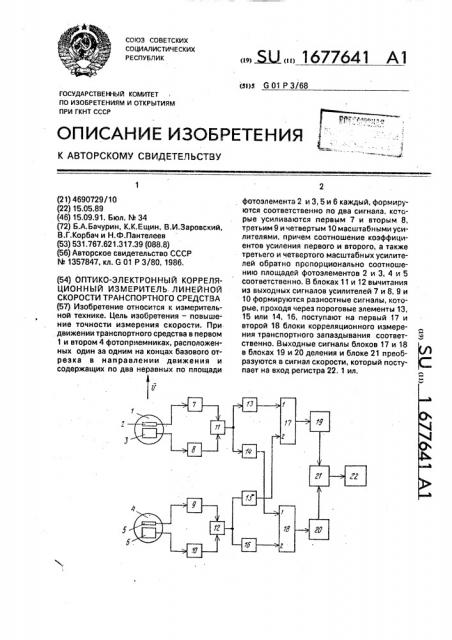 Оптико-электронный корреляционный измеритель линейной скорости транспортного средства (патент 1677641)