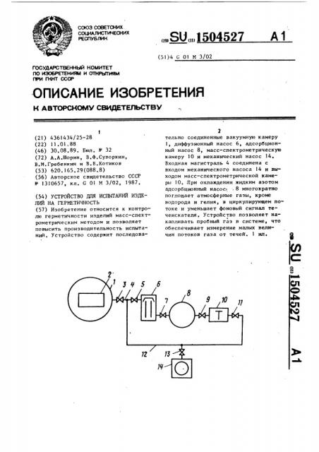 Устройство для испытаний изделий на герметичность (патент 1504527)