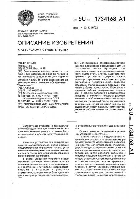 Устройство для дозирования пакетов магнитопроводов (патент 1734168)