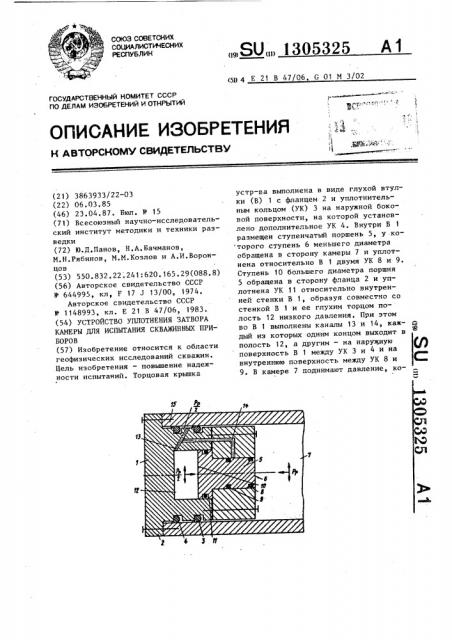 Устройство уплотнения затвора камеры для испытания скважинных приборов (патент 1305325)