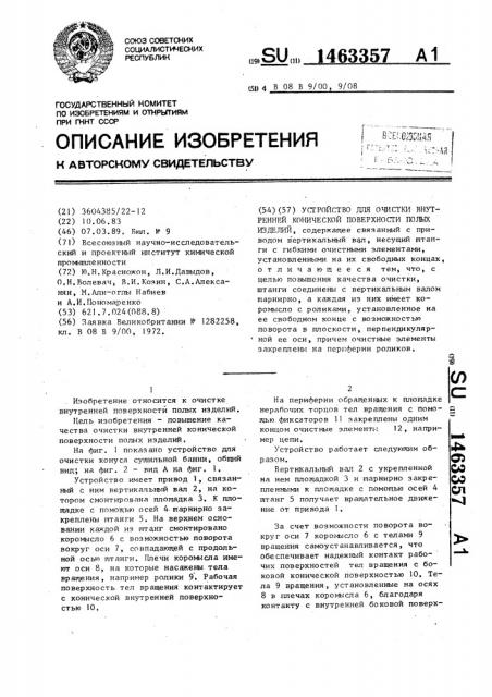 Устройство для очистки внутренней конической поверхности полых изделий (патент 1463357)