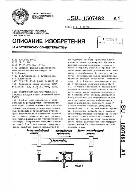 Устройство для ситуационного анализа процесса многониточной прокатки (патент 1507482)