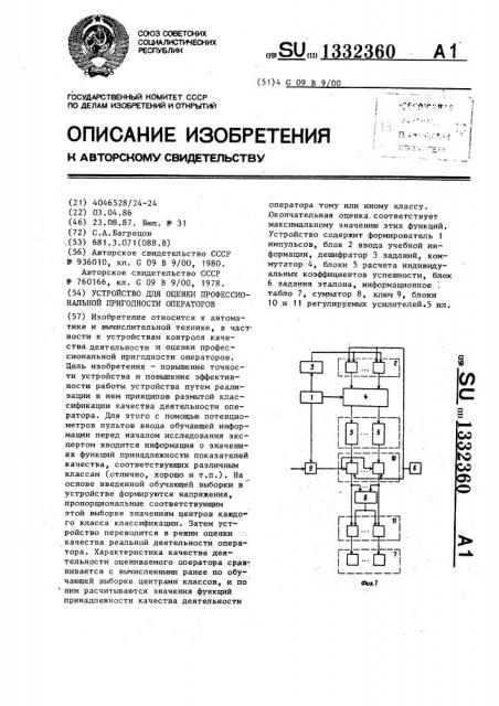 Устройство для оценки профессиональной пригодности операторов (патент 1332360)