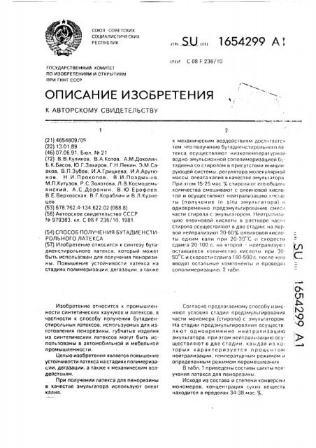 Способ получения бутадиенстирольного латекса (патент 1654299)