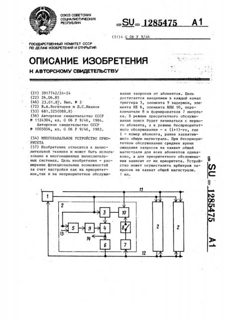 Многоканальное устройство приоритета (патент 1285475)