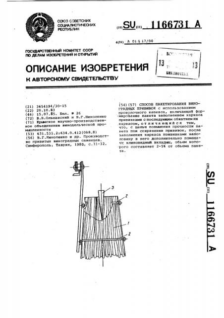 Способ пакетирования виноградных прививок (патент 1166731)